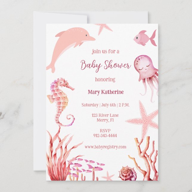 Invitation Rose sous le baby shower marin (Devant)