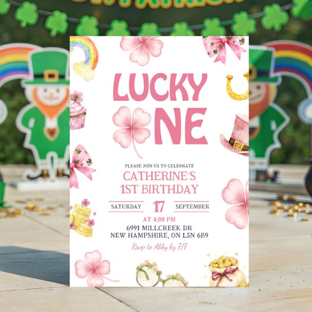 Invitation Rose St Patrick Chanceux Un Enfants Premier Annive (Créateur téléchargé)