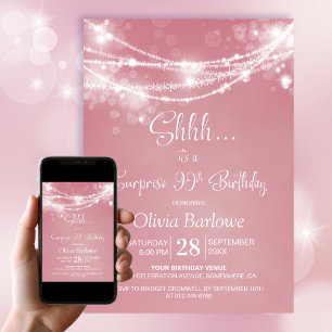 Invitation Rose String Lights Surprise 90e fête d'anniversair