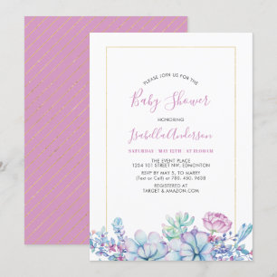 Invitation Rose Succulentes Tropicales Fête Prénatale d'Été