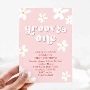 Invitation Rose Super un premier anniversaire Retro Daisy