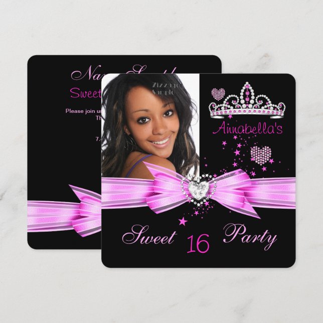 Invitation Rose Sweet 16 Anniversaire Diamond Tiara Photo 2 (Devant / Derrière)