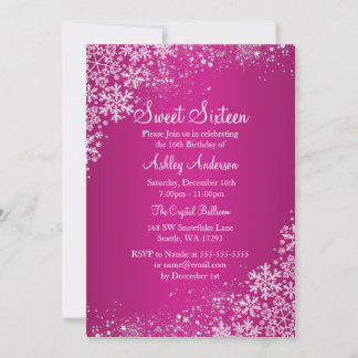 Invitation Rose Sweet 16 Hiver Merveilleux Paillettes Flocons