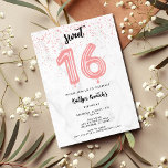 Invitation Rose Sweet 16 Seizième fête d'anniversaire<br><div class="desc">Belle invitation rose douce 16 anniversaire de fête dans un design de 16 ballon sur papier de marbre faux gris. Customisez avec les détails de votre fête et envoyez un courriel à la famille et aux amis les invitant à célébrer son 16e anniversaire!</div>