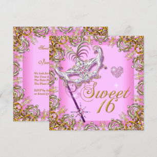 Invitation Rose Sweet Seize Ans Sweet 16 Mascarade Or