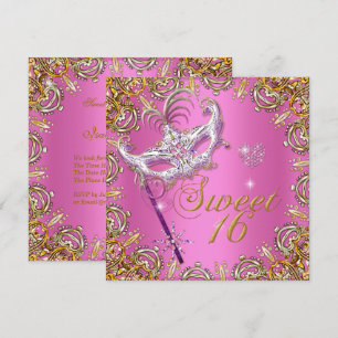 Invitation Rose Sweet Seize Ans Sweet 16 Masquerade Or