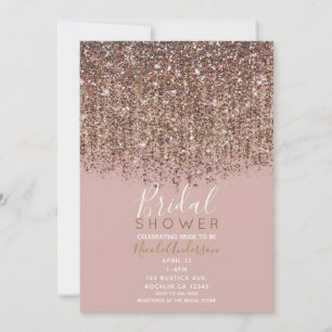 Invitation Rose Taupe Bronze Or Glitter Glamour Shower de Mar