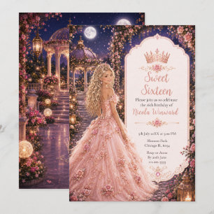 Invitation Rose Tendre sous la Lune pour une Sweet Sixteen