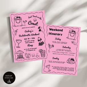 Invitation Rose Toast Dernière sur la Côte Week-end entre fil