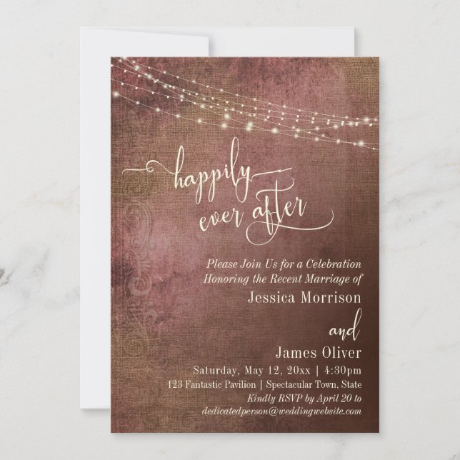 Invitation Rose & Toile Vintage Réception de Mariage Happily  (Devant)
