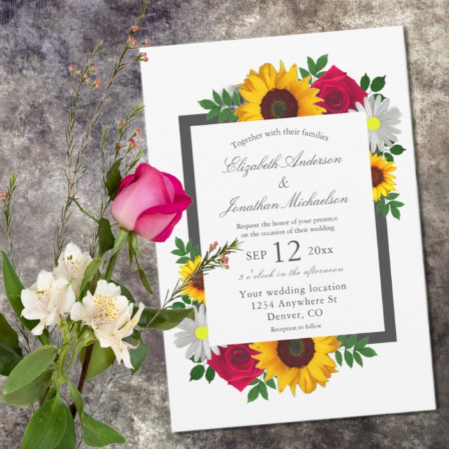 Invitation Rose Tournesol Automne Fleurie Mariage (Créateur téléchargé)