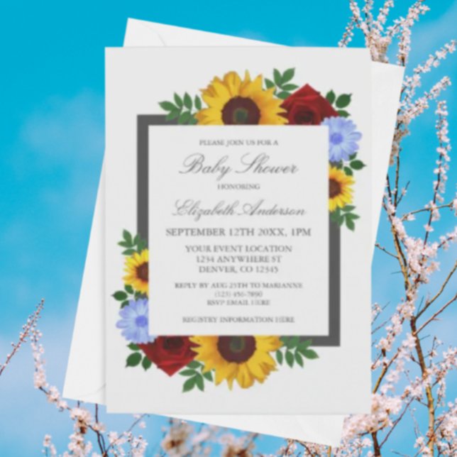 Invitation Rose Tournesol Automne Fleurs Bébé Shower (Créateur téléchargé)