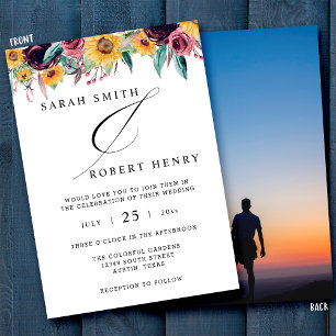 Invitation Rose Tournesol Bourgogne Rustique Photo Mariage Au