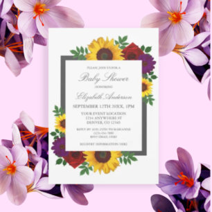 Invitation Rose Tournesol Floraison Automnale Baby Shower
