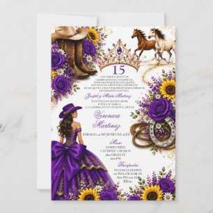 Invitation Rose Tournesol Violet Vaquera Quinceañera