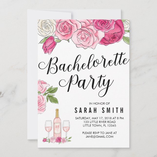 Invitation Rose toute la journée Pink Bachelorette Party (Devant)