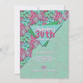 Invitation Rose tropicale et florale verte pour anniversaire