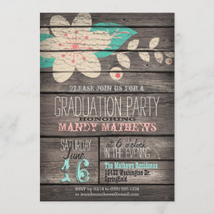 Invitation Rose & Turquoise; Rustic Wood Graduation Party