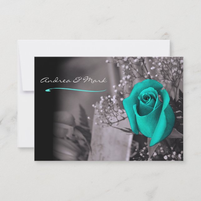 Invitation Rose Turquoise simple Fond vers Mariage noir (Devant)