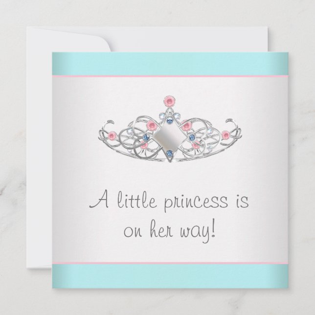 Invitation Rose Turquoise Tiara Princesse Baby Girl Douche (Devant)