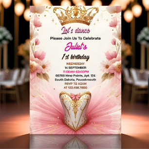 Invitation rose Tutu chic filles Ballerina 1er anniversaire