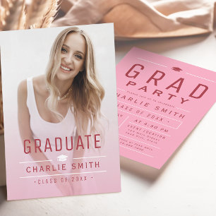 Invitation Rose Typographie Simple Moderne Photo Remise de Di