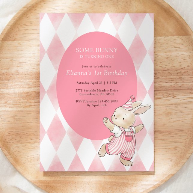 Invitation Rose Un Lapin Fait Son Premier Anniversaire 1er An (Créateur téléchargé)