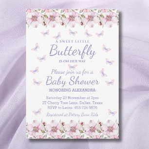 Invitation Rose Un Petit Papillon Fille Baby shower Floral