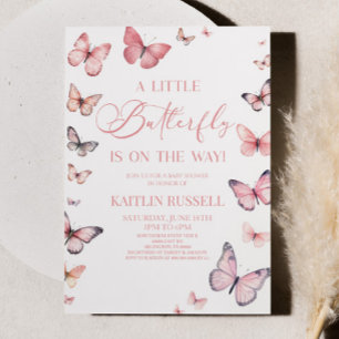 Invitation Rose Un Petit Papillon Sur Le Chemin Baby shower