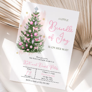Invitation Rose Un Petit Paquet de Joie Noël Baby Shower
