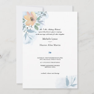 Invitation Rose unique et Mariage bleu Dusty