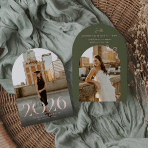 Invitation Rose Vert 2026 Coquette Noeud Photo Diplôme