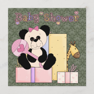 Invitation Rose vert Damask Teddy ours bébé fille douche
