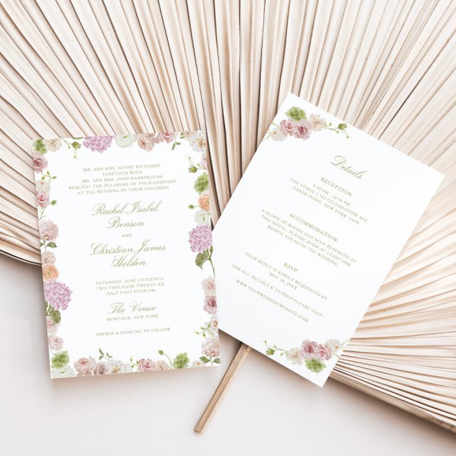 Invitation Rose Vert Floral Robe de Mariée Intégrée (Créateur téléchargé)