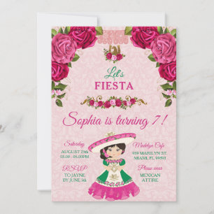 Invitation Rose & Vert Floral Rose mignonne fille Turl 7