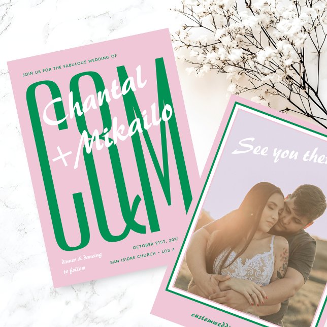 Invitation Rose vert grand monogramme Créatif Bold Mariage am (Créateur téléchargé)