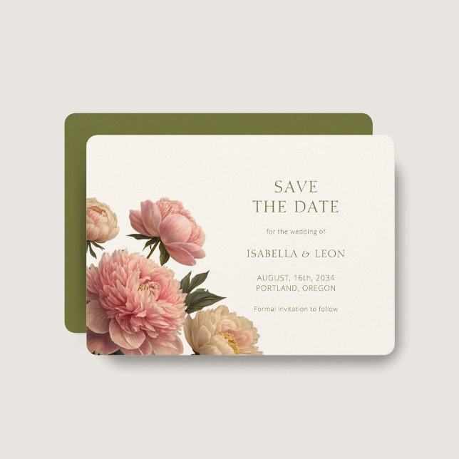 Invitation Rose vert ivoire et olive Enregistrer la date (Créateur téléchargé)