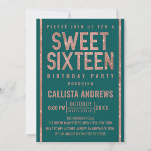 Invitation Rose vert moderne Parties scintillant or Cadre Swe