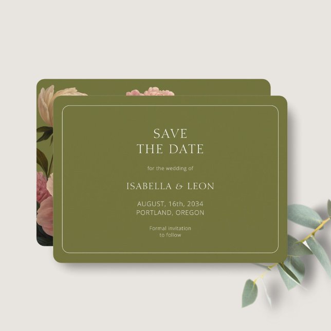 Invitation Rose vert olive moderne Sauvez la date (Créateur téléchargé)