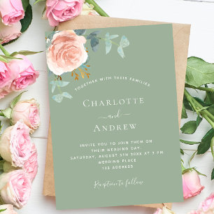 Invitation Rose vert Sage or blush mariage de luxe