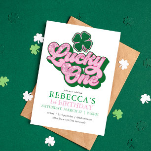 Invitation Rose Vert St. Patrick' Chanceux Un Premier Anniver