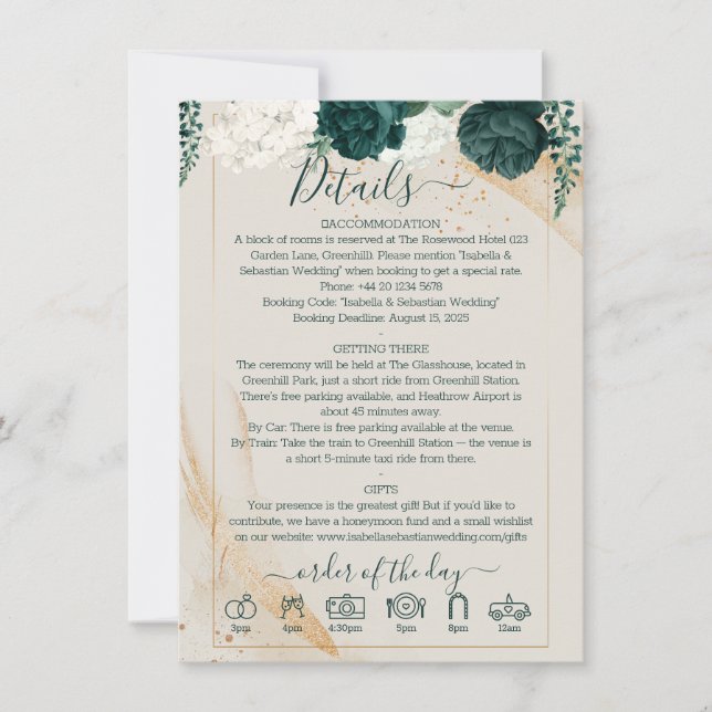 Invitation Rose verte émeraude de détails plus fins de crème  (Devant)