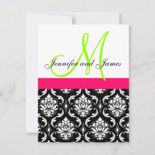 Invitation rose, verte, Mariage damassé noire