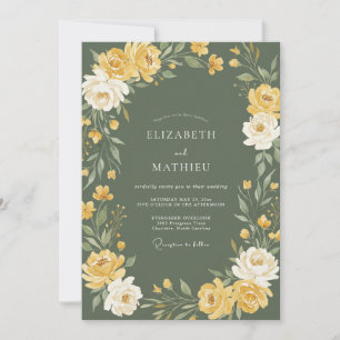 Invitation Rose verte olive mariage vintage