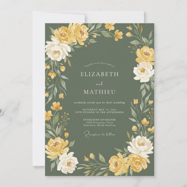 Invitation Rose verte olive mariage vintage (Devant)