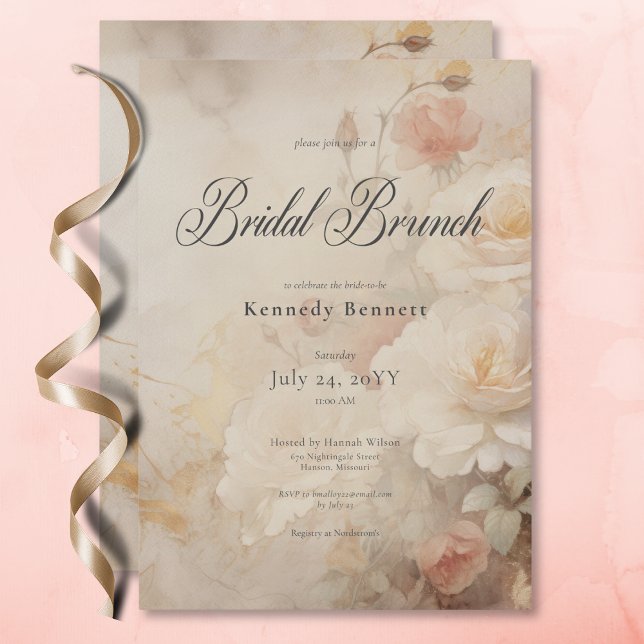 Invitation Rose victorien vintage Jardin Brunch nuptial (Vintage Victorian Rose Garden Bridal Brunch Invitation)