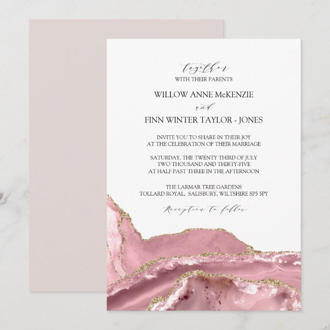 Invitation Rose vif Agate Mariage moderne (Devant / Derrière)