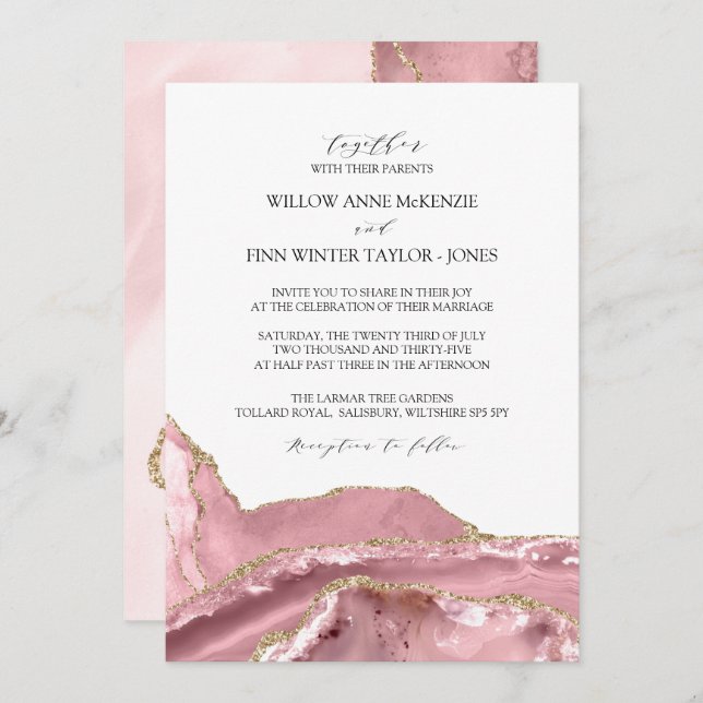 Invitation Rose vif Agate Mariage moderne (Devant / Derrière)