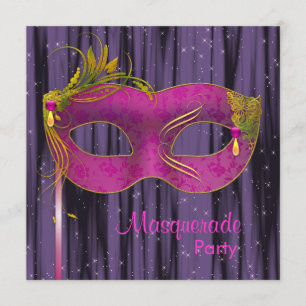 Invitation Rose vif Fuchsia Noir Violet Soirée Mascarade