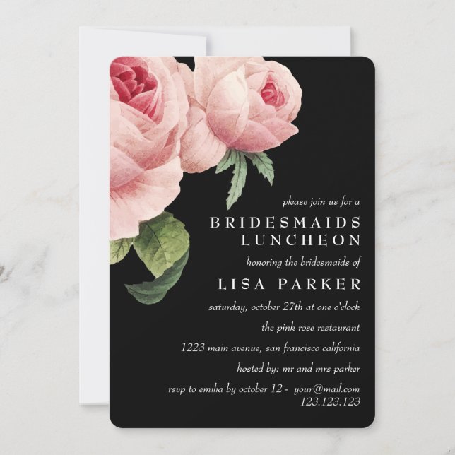 Invitation Rose vintage Black Bridesmaid Mariage (Devant)